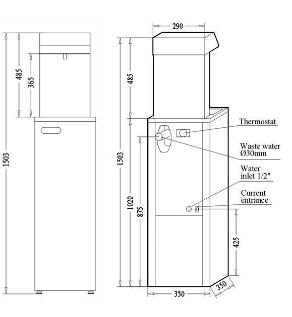 Automat za vodu Industrial CA - PE s pedalnim upravljanjem - nacrt